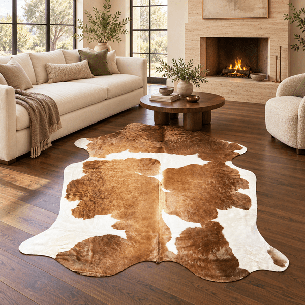 Extra Large Brown and White Cowhide Rug Size 6.10 x 8 ft - 5363Q