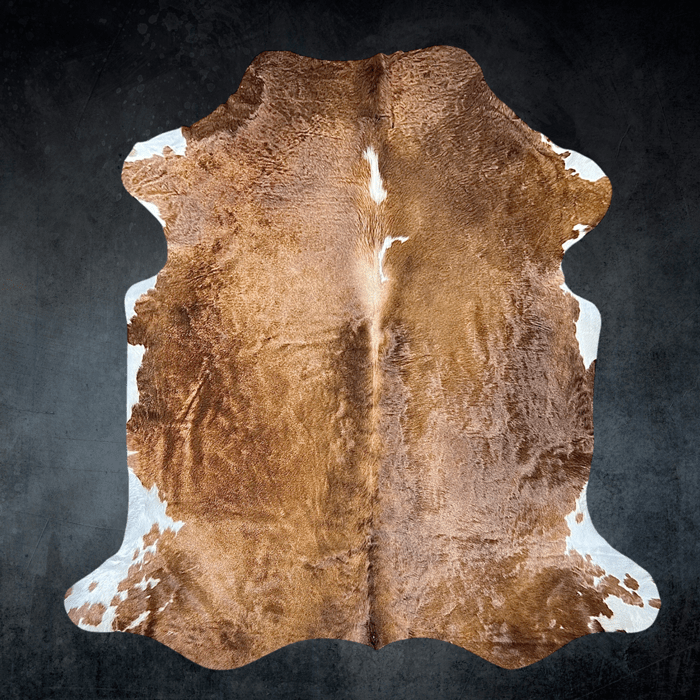 Extra Large Brown and White Cowhide Rug Size 6.11x 8.4 ft - 5334N