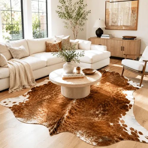 Extra Large Brown and White Cowhide Rug Size 6.11x 8.4 ft - 5334N