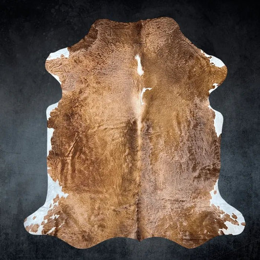 Extra Large Brown and White Cowhide Rug Size 6.11x 8.4 ft - 5334N