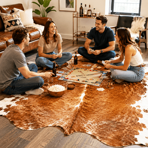 Extra Large Brown and White Cowhide Rug Size 6.11x 8.4 ft - 5334N