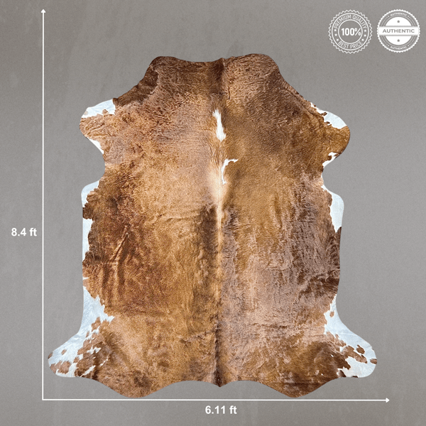 Extra Large Brown and White Cowhide Rug Size 6.11x 8.4 ft - 5334N
