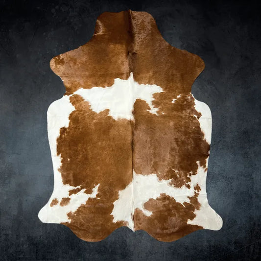Extra Large Brown and White Cowhide Rug Size 6.2 x7.5 ft - 5385S