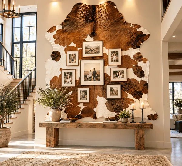 Extra Large Brown and White Cowhide Rug Size 6.8 x8.2 ft - 5380S