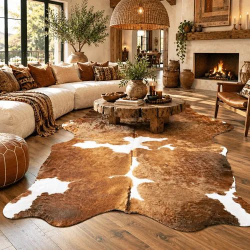 Extra Large Brown and White Cowhide Rug Size 6.8 x8.2 ft - 5380S