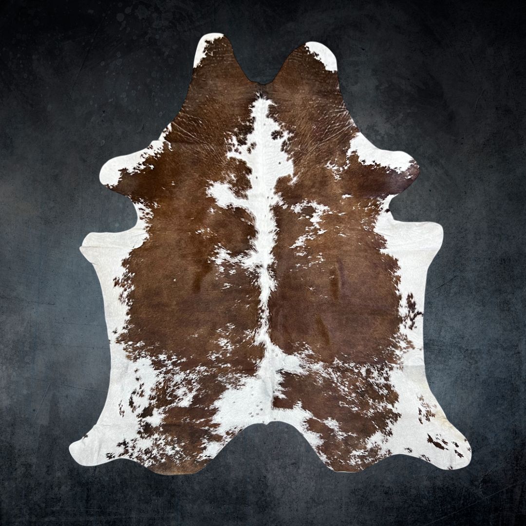 Extra Large Brown and White Cowhide Rug Size 7 x 7.9 ft - 5091