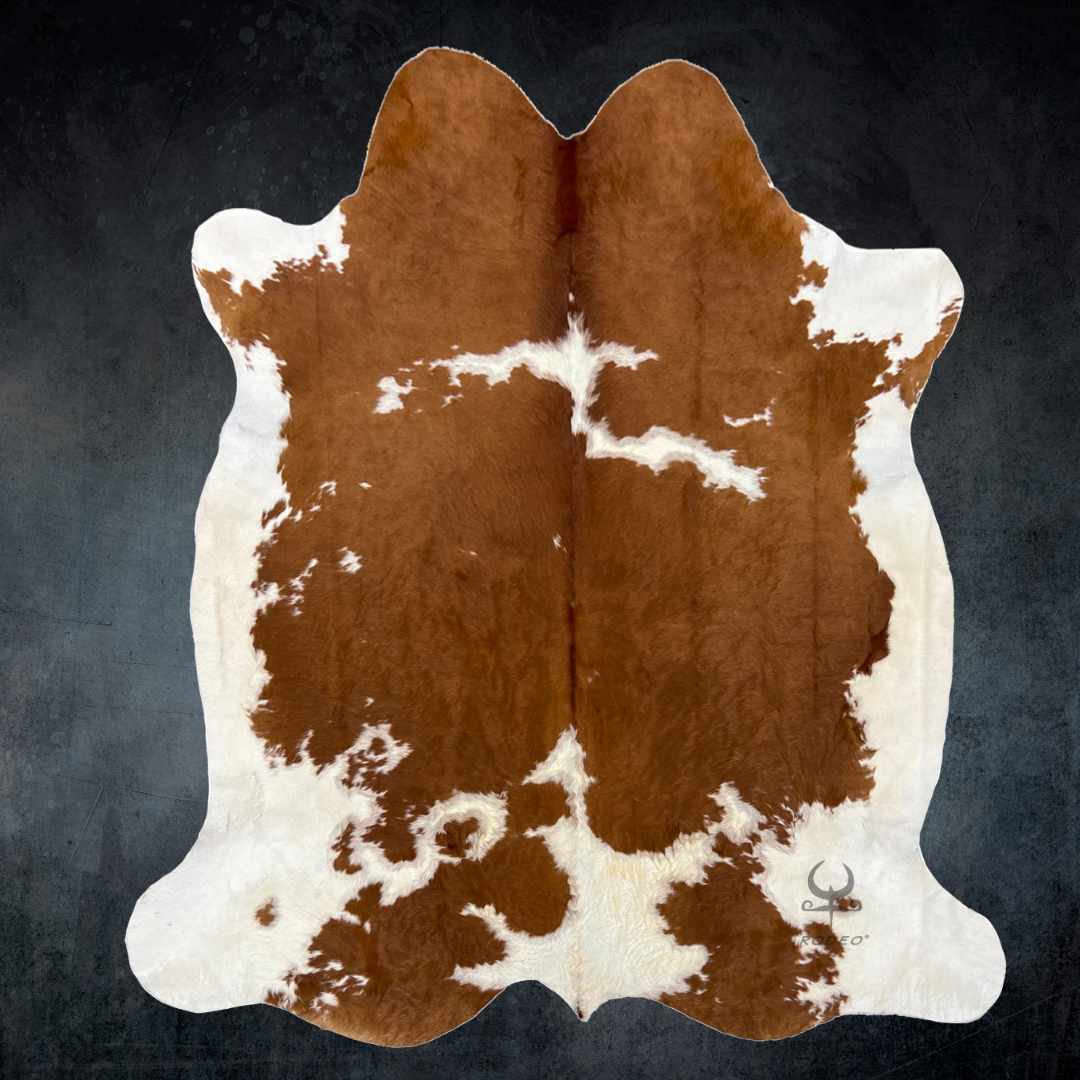 Extra Large Brown and White Cowhide Rug Size 8.1x7.9 ft---4654 - Rodeo Cowhide Rugs