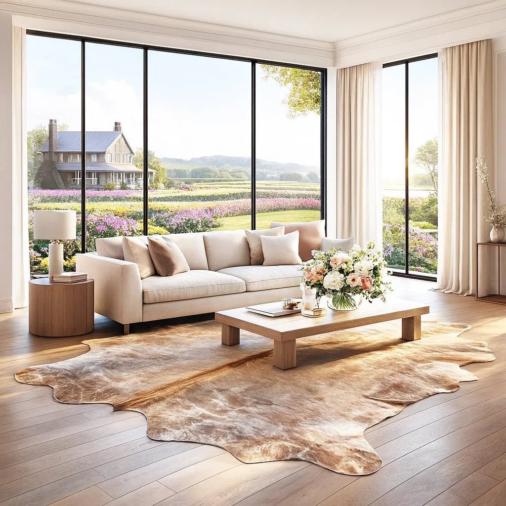 Extra Large Brown Cowhide Rug Size 6.3x 7.6 ft - 5261F