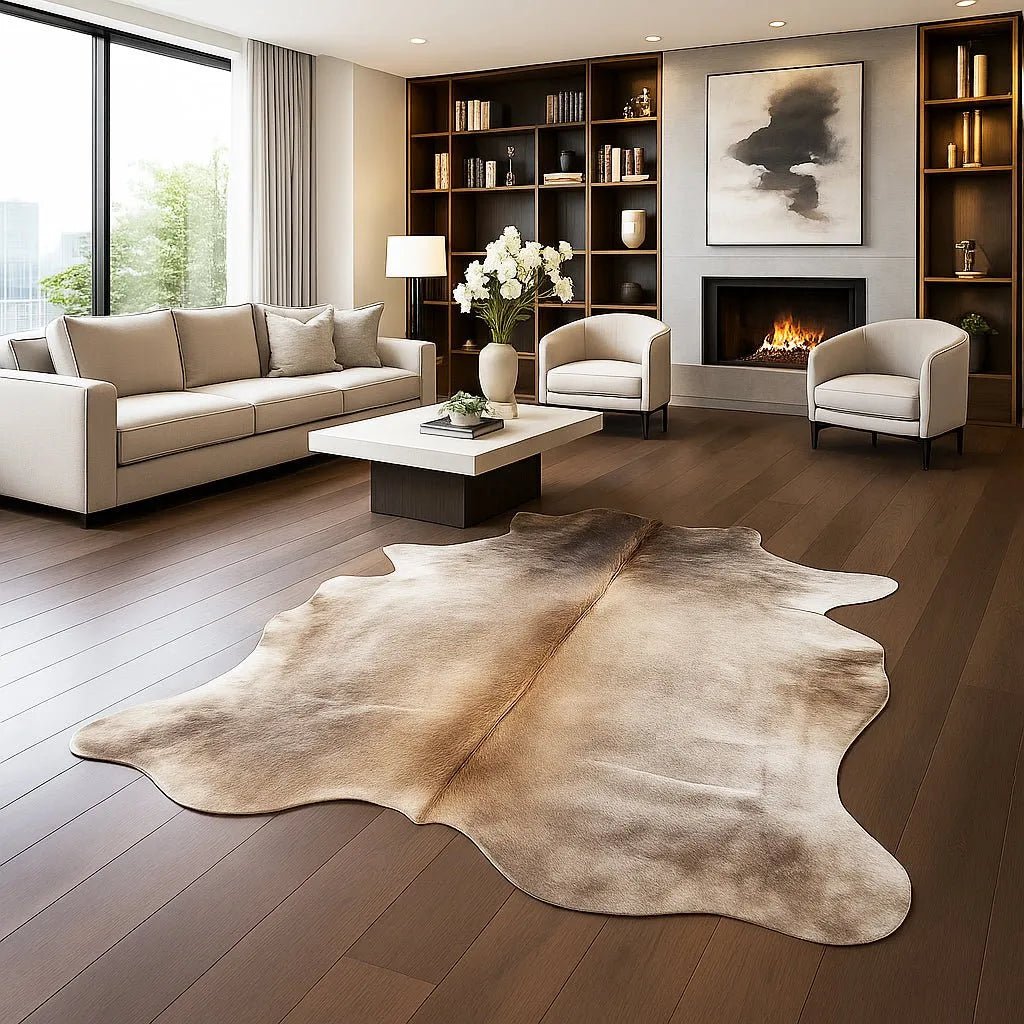 Extra Large Brown Cowhide Rug Size 6.3x 7.6 ft - 5261F