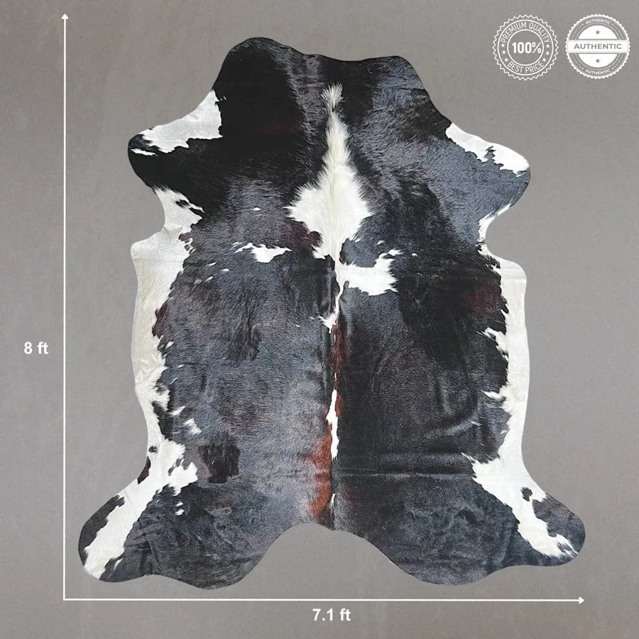 Extra Large Dark Tricolor Cowhide Rug Size 7.1x 8 ft - 5272H