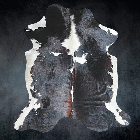 Extra Large Dark Tricolor Cowhide Rug Size 7.1x 8 ft - 5272H