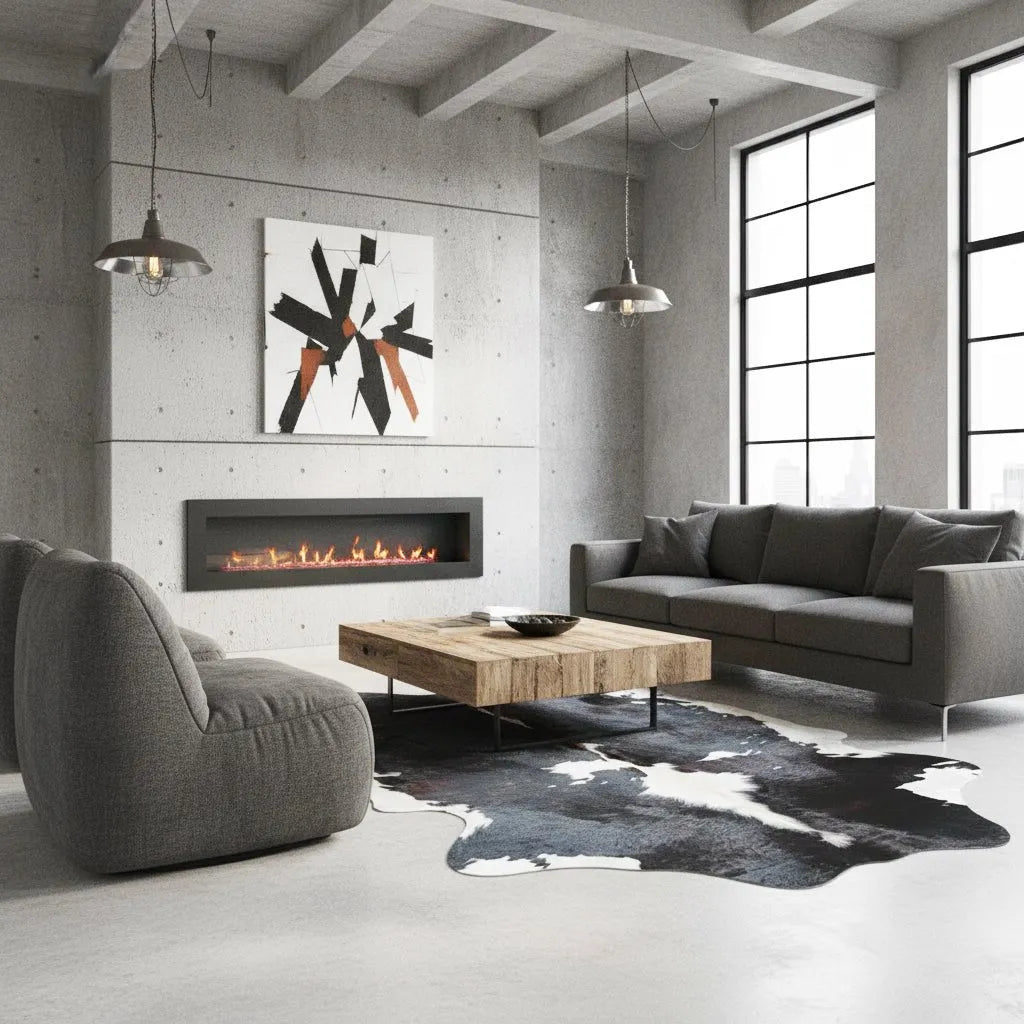 Extra Large Dark Tricolor Cowhide Rug Size 7.1x 8 ft - 5272H