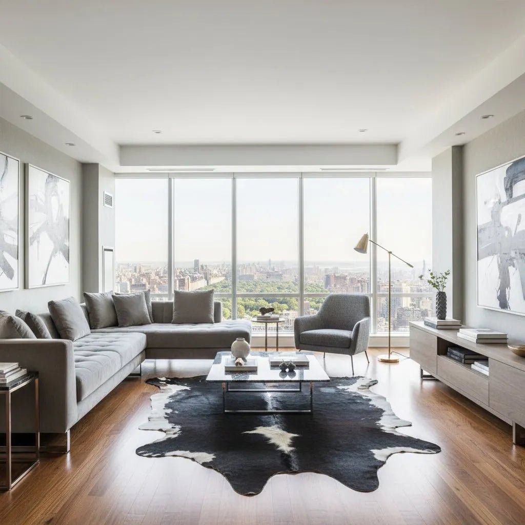 Extra Large Dark Tricolor Cowhide Rug Size 7.1x 8 ft - 5272H