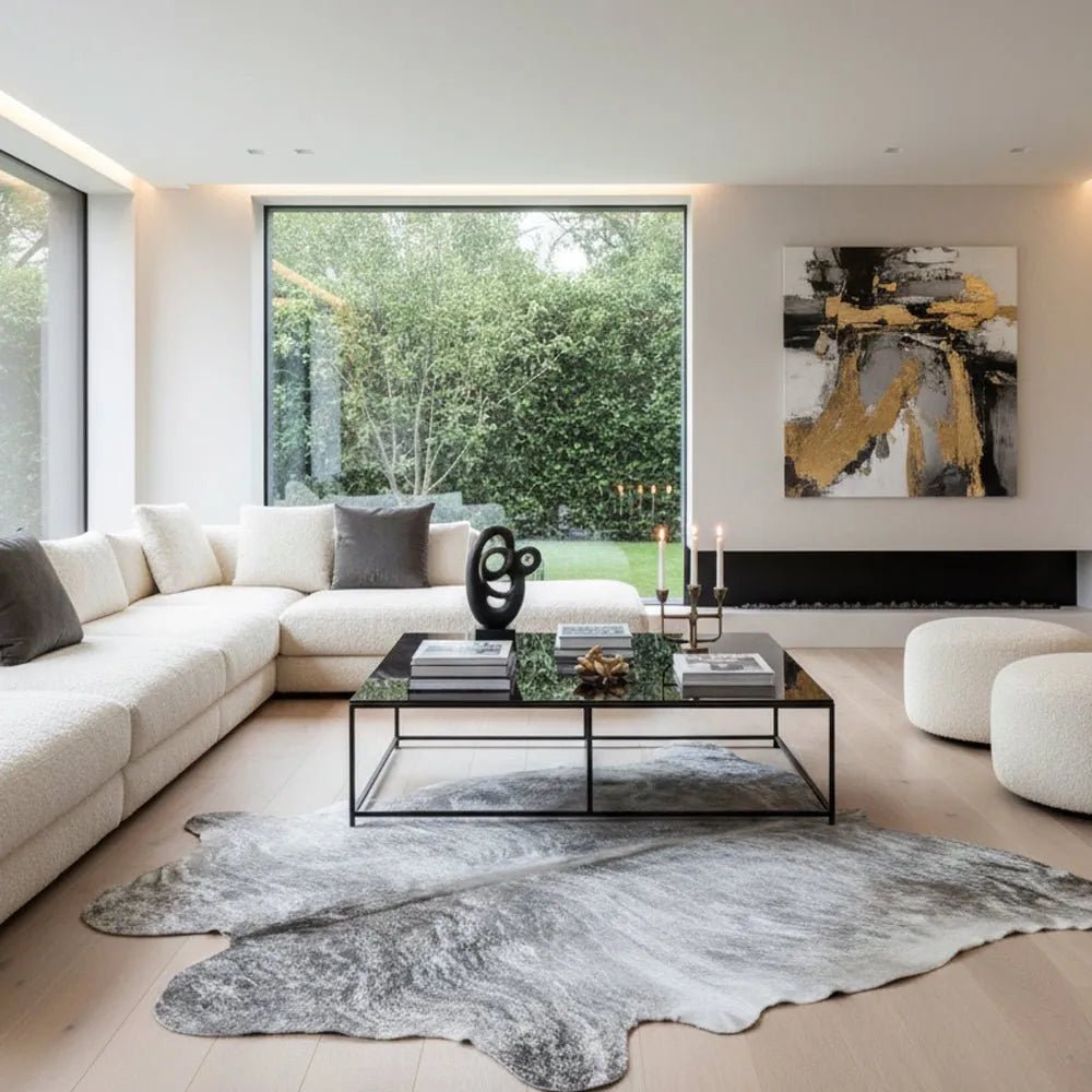 Extra Large Gray Brindle Cowhide Rug Size 6.6x 7.2 ft - 5289