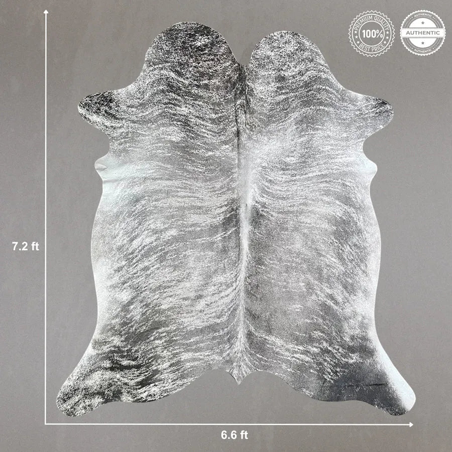 Extra Large Gray Brindle Cowhide Rug Size 6.6x 7.2 ft - 5289