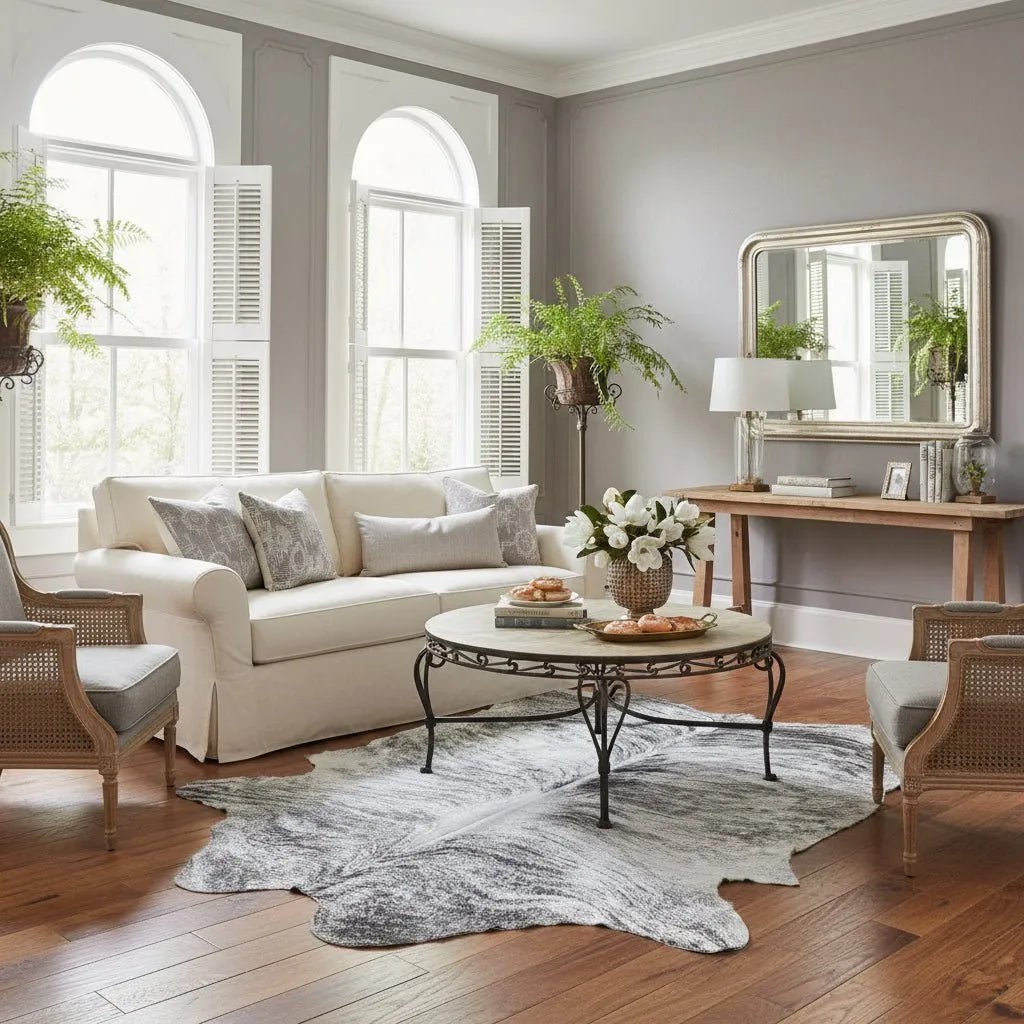 Extra Large Gray Brindle Cowhide Rug Size 6.6x 7.2 ft - 5289