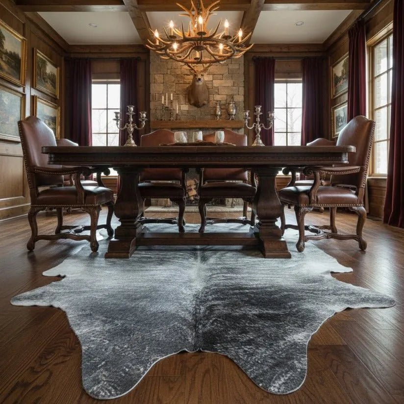 Extra Large Gray Brindle Cowhide Rug Size 6.7x 7.10 ft - 5287