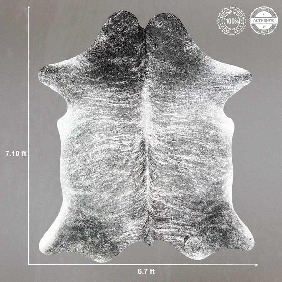 Extra Large Gray Brindle Cowhide Rug Size 6.7x 7.10 ft - 5287