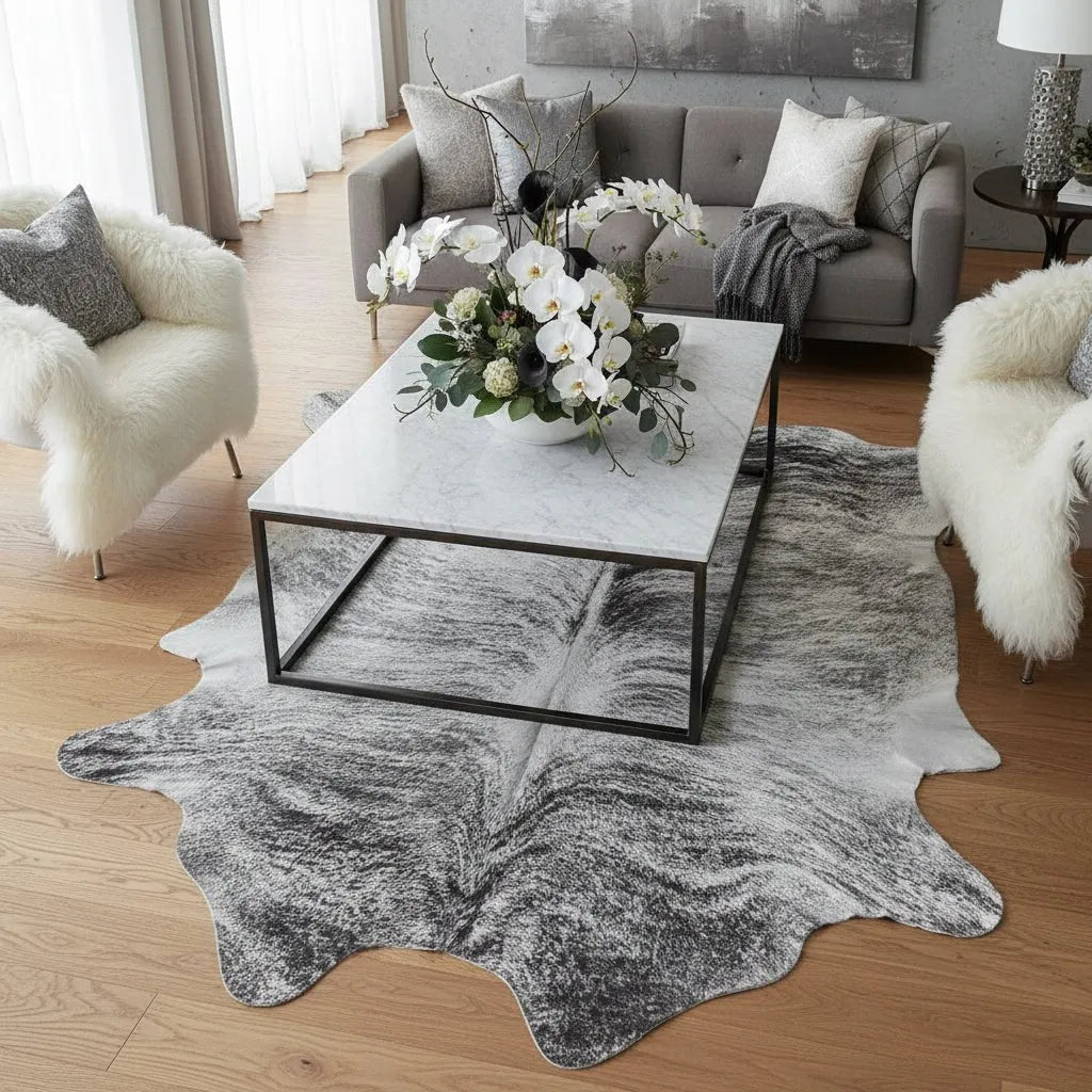 Extra Large Gray Brindle Cowhide Rug Size 6.9x 8.1 ft - 5288