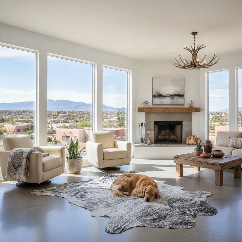 Extra Large Gray Brindle Cowhide Rug Size 6.9x 8.1 ft - 5288