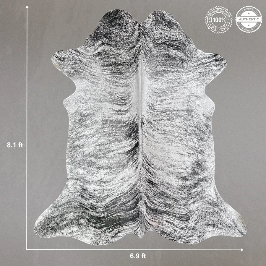 Extra Large Gray Brindle Cowhide Rug Size 6.9x 8.1 ft - 5288