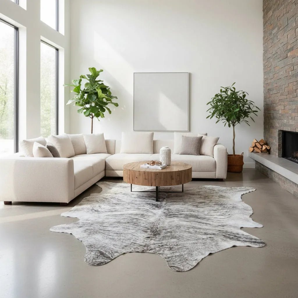 Extra Large Gray Brindle Cowhide Rug Size 7.1x 8.1 ft - 5314