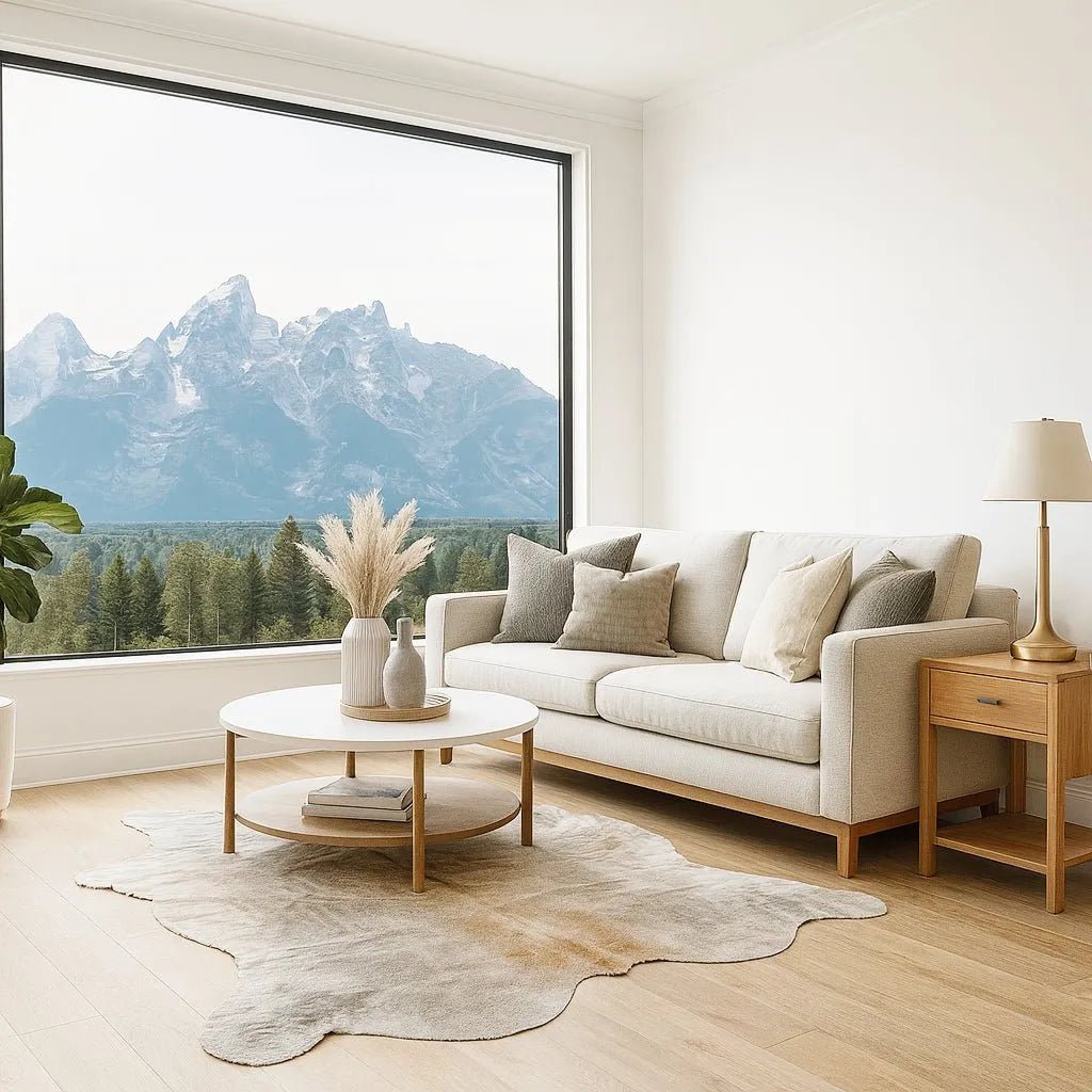 Extra Large Gray Tan Cowhide Rug Size 6.3x 7.8 ft - 5259F