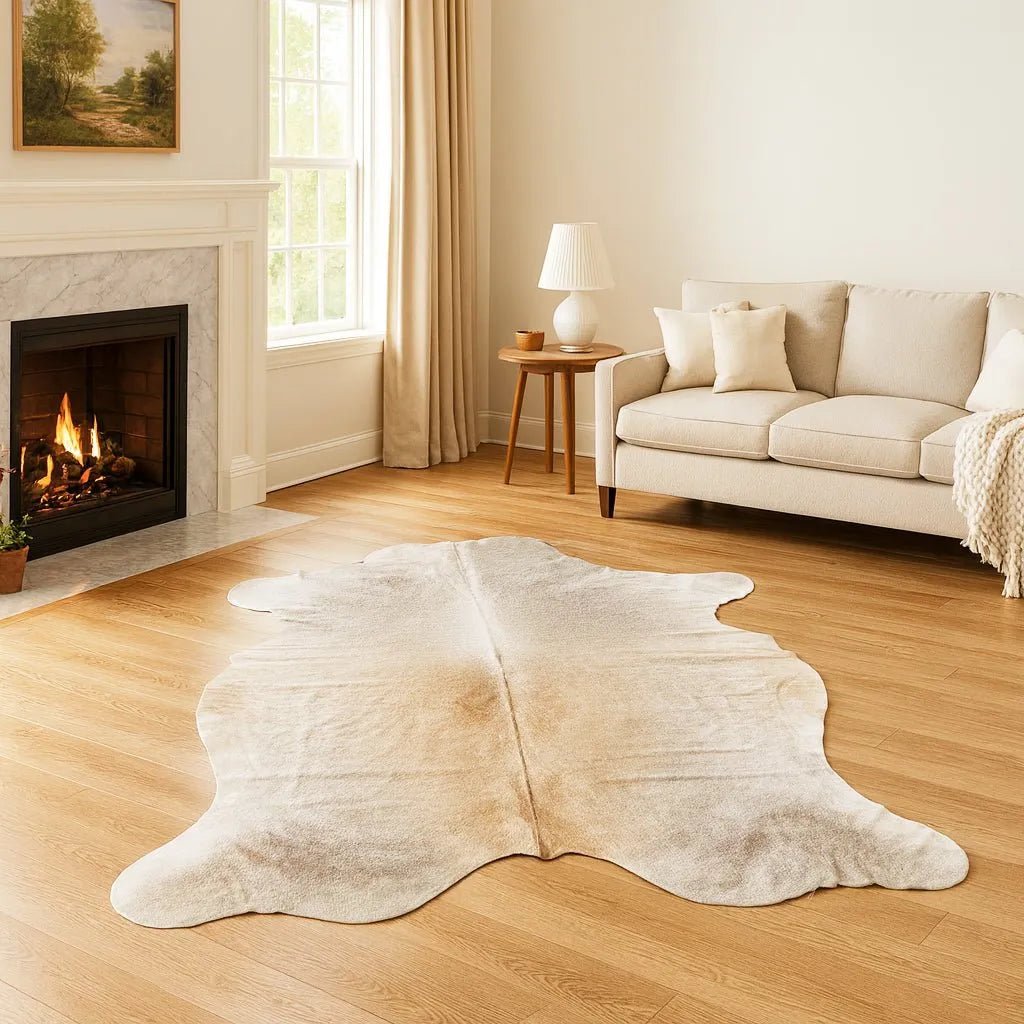 Extra Large Gray Tan Cowhide Rug Size 6.3x 7.8 ft - 5259F