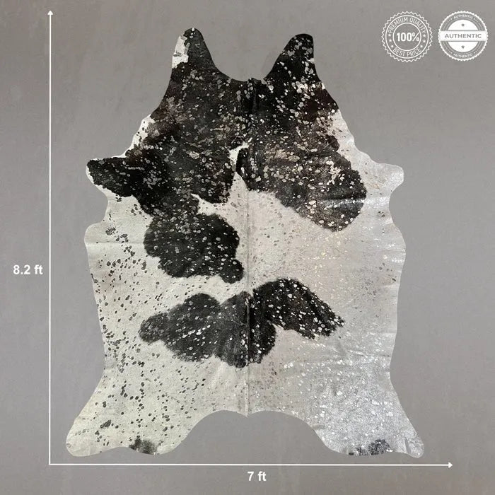 Extra Large Metallic Cowhide Rug Size 7x 8.2 ft - 5306