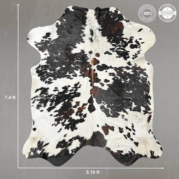 Extra Large Tricolor Cowhide Rug Size 5.10x 7.4 ft - 5337O