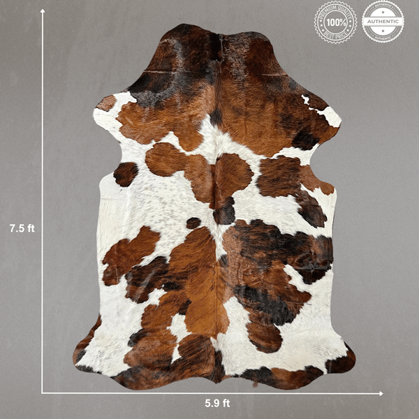 Extra Large Tricolor Cowhide Rug Size 5.9 x7.5 ft - 5384S