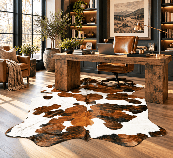 Extra Large Tricolor Cowhide Rug Size 5.9 x7.5 ft - 5384S