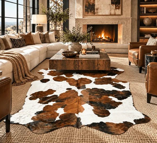 Extra Large Tricolor Cowhide Rug Size 5.9 x7.5 ft - 5384S