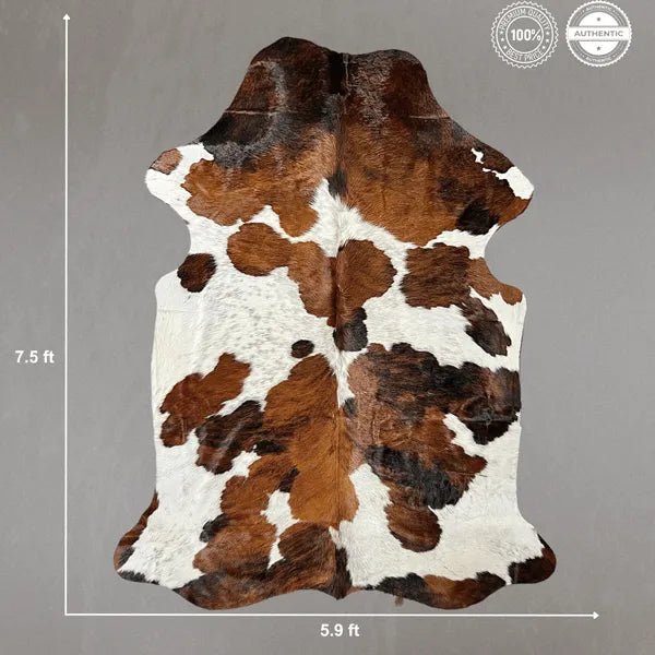 Extra Large Tricolor Cowhide Rug Size 5.9 x7.5 ft - 5384S