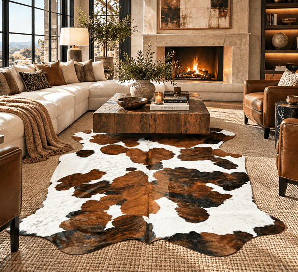 Extra Large Tricolor Cowhide Rug Size 5.9 x7.5 ft - 5384S