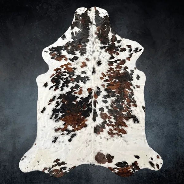 Extra Large Tricolor Cowhide Rug Size 6.4x 7.7 ft - 5341P