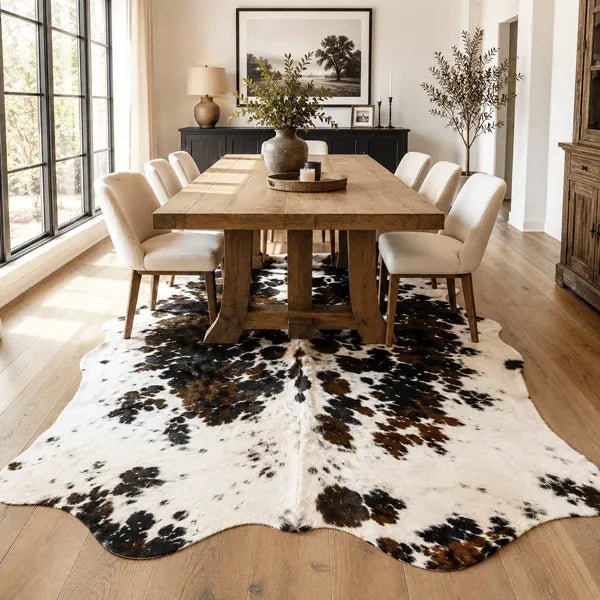 Extra Large Tricolor Cowhide Rug Size 6.4x 7.7 ft - 5341P