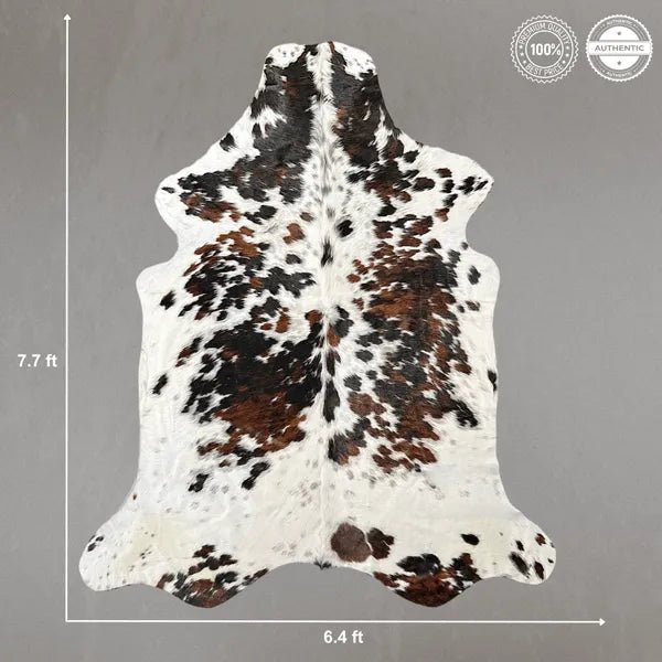Extra Large Tricolor Cowhide Rug Size 6.4x 7.7 ft - 5341P