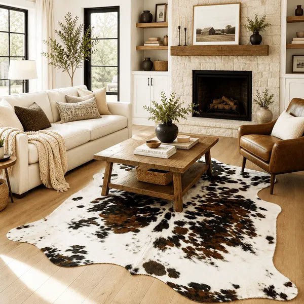 Extra Large Tricolor Cowhide Rug Size 6.4x 7.7 ft - 5341P