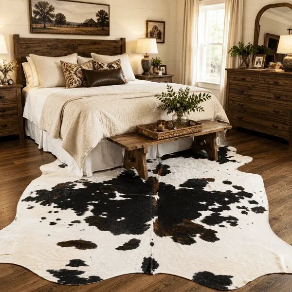 Extra Large Tricolor Cowhide Rug Size 6.6 x 8.2 ft - 5344P