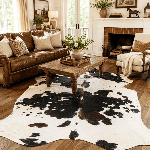 Extra Large Tricolor Cowhide Rug Size 6.6 x 8.2 ft - 5344P