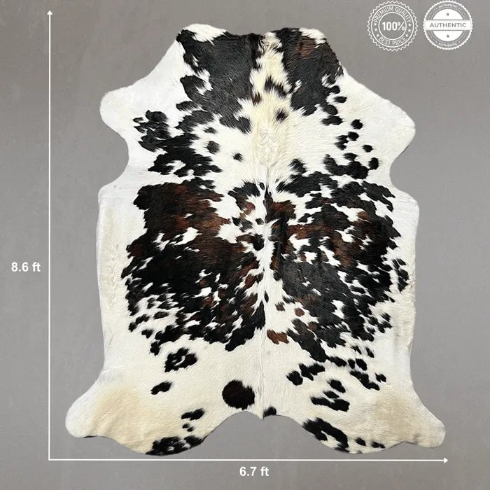 Extra Large Tricolor Cowhide Rug Size 6.7 x 8.6 ft - 5371Q
