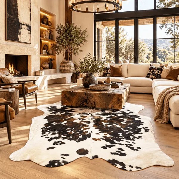 Extra Large Tricolor Cowhide Rug Size 6.7 x 8.6 ft - 5371Q