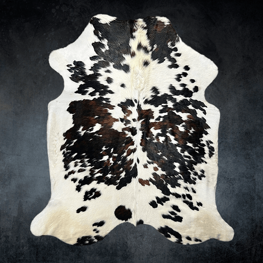Extra Large Tricolor Cowhide Rug Size 6.7 x 8.6 ft - 5371Q