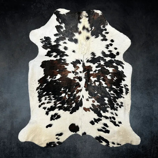 Extra Large Tricolor Cowhide Rug Size 6.7 x 8.6 ft - 5371Q