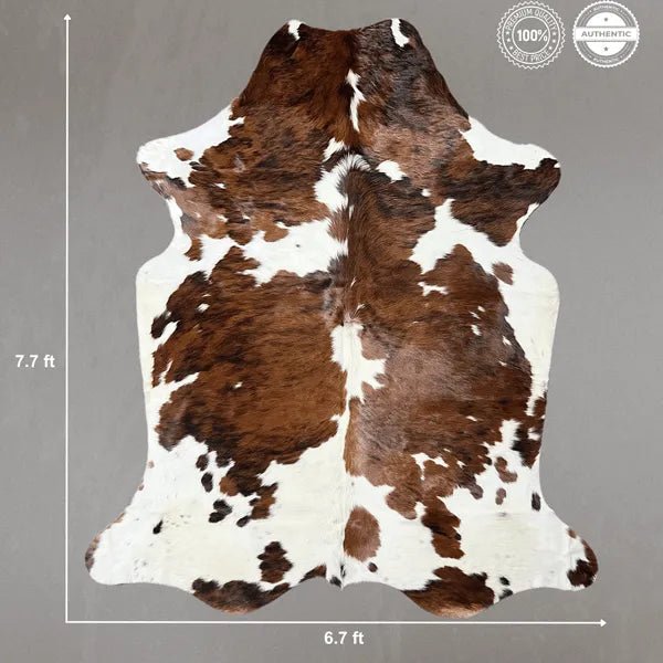 Extra Large Tricolor Cowhide Rug Size 6.7 x7.7 ft - 5383S