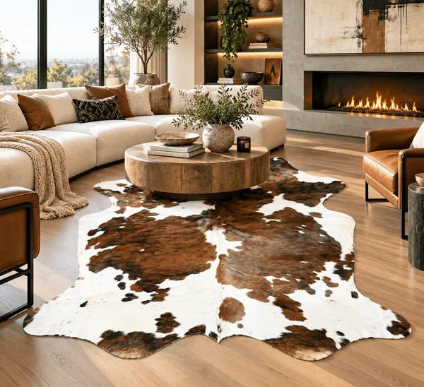 Extra Large Tricolor Cowhide Rug Size 6.7 x7.7 ft - 5383S
