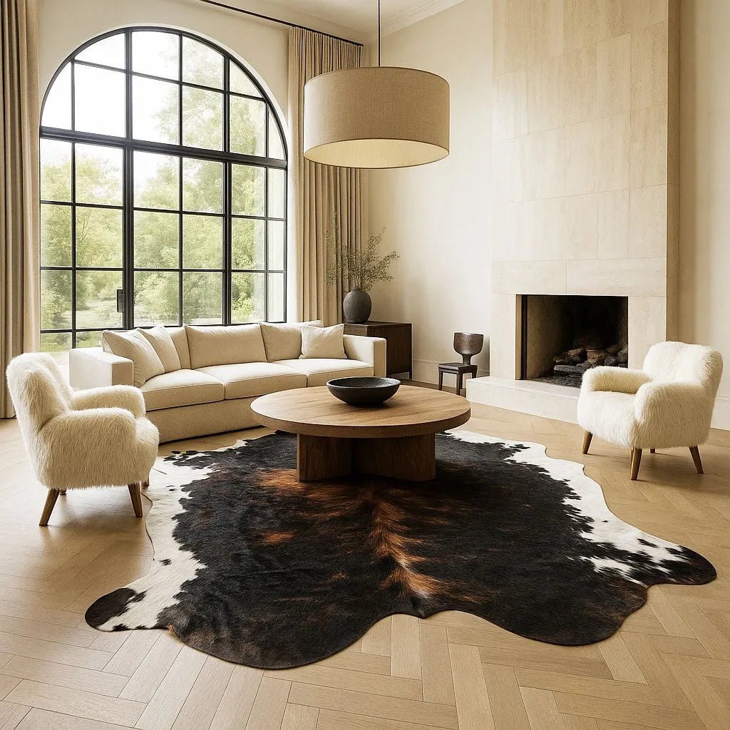 Extra Large Tricolor Cowhide Rug Size 6.8x 7.6 ft - 5257F