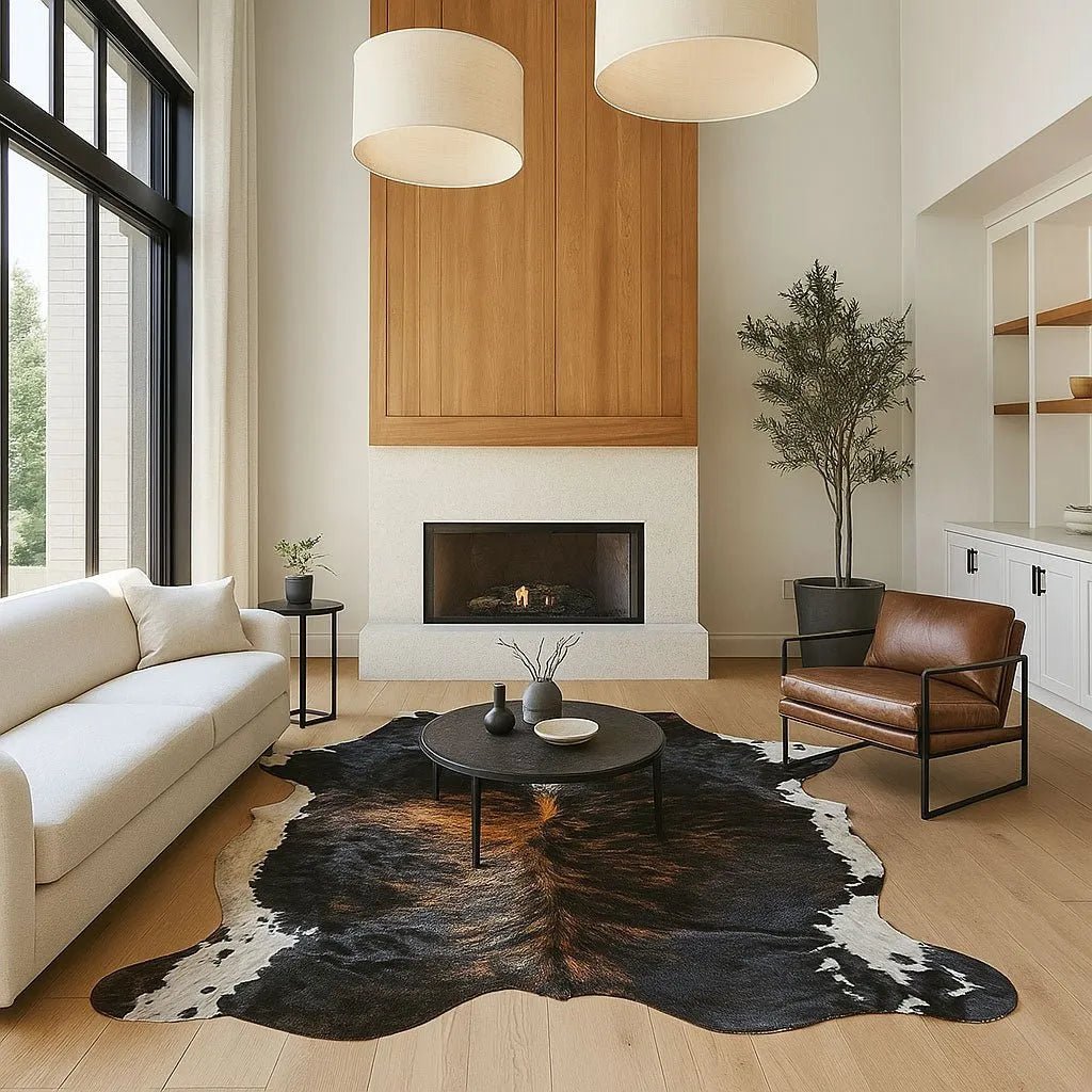 Extra Large Tricolor Cowhide Rug Size 6.8x 7.6 ft - 5257F