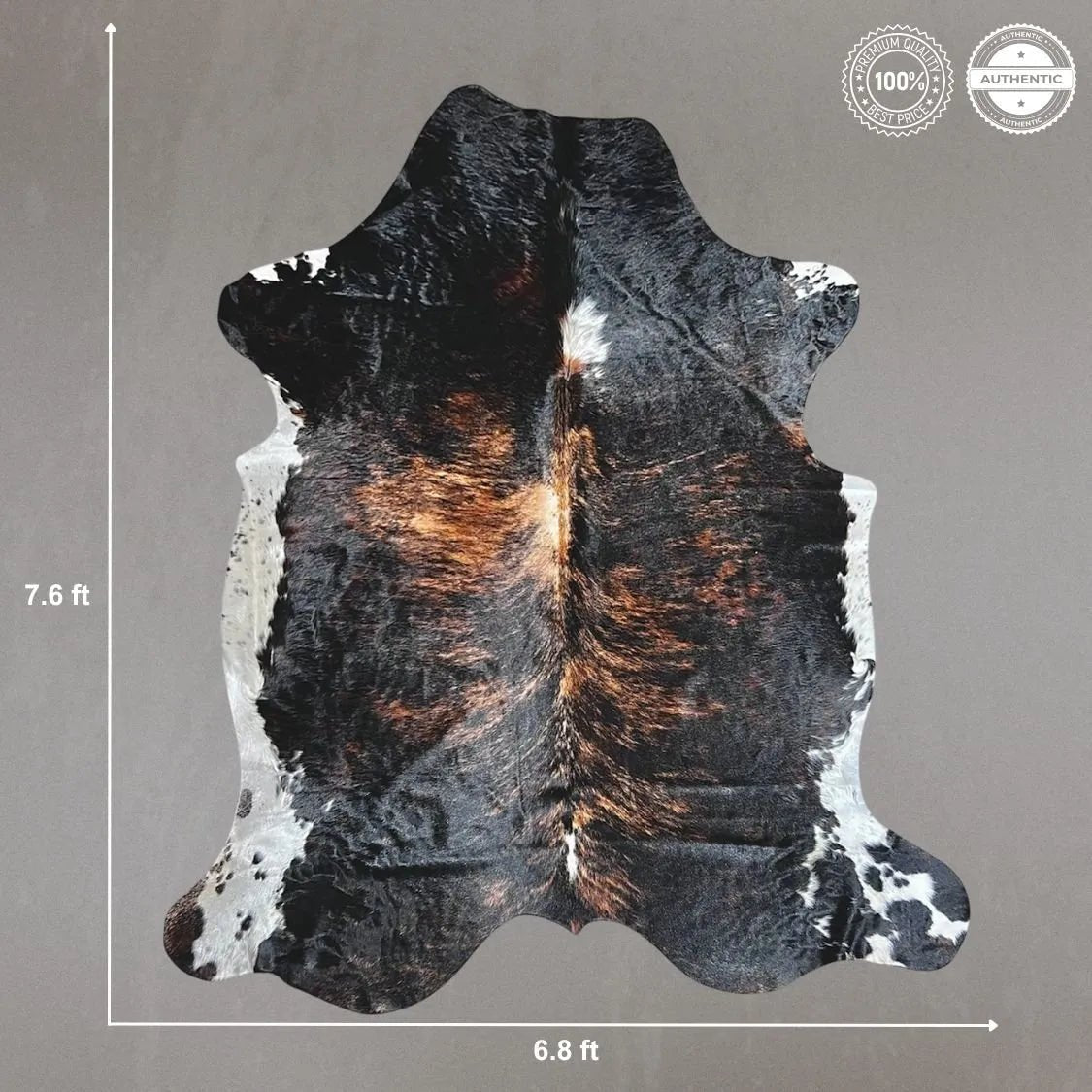 Extra Large Tricolor Cowhide Rug Size 6.8x 7.6 ft - 5257F